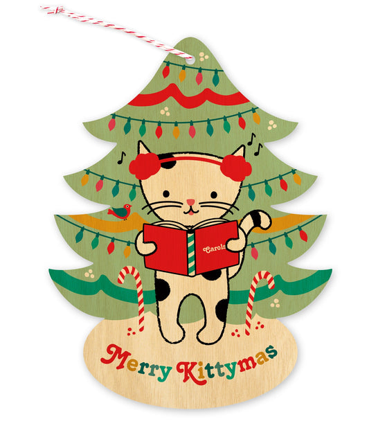 Kitty Carols Custom Holiday Ornament Card - Wood or Paper