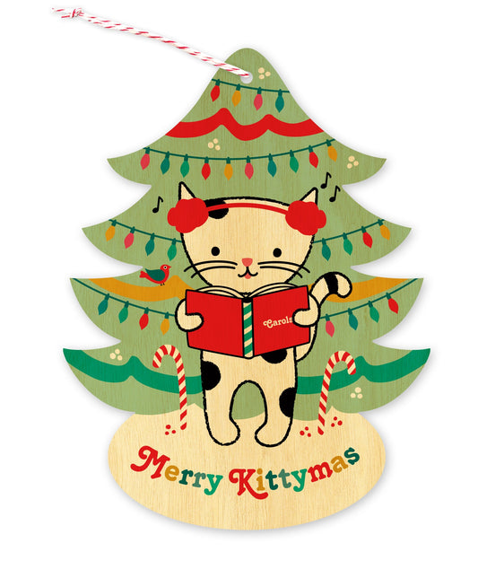 Kitty Carols Custom Holiday Ornament Card - Wood or Paper