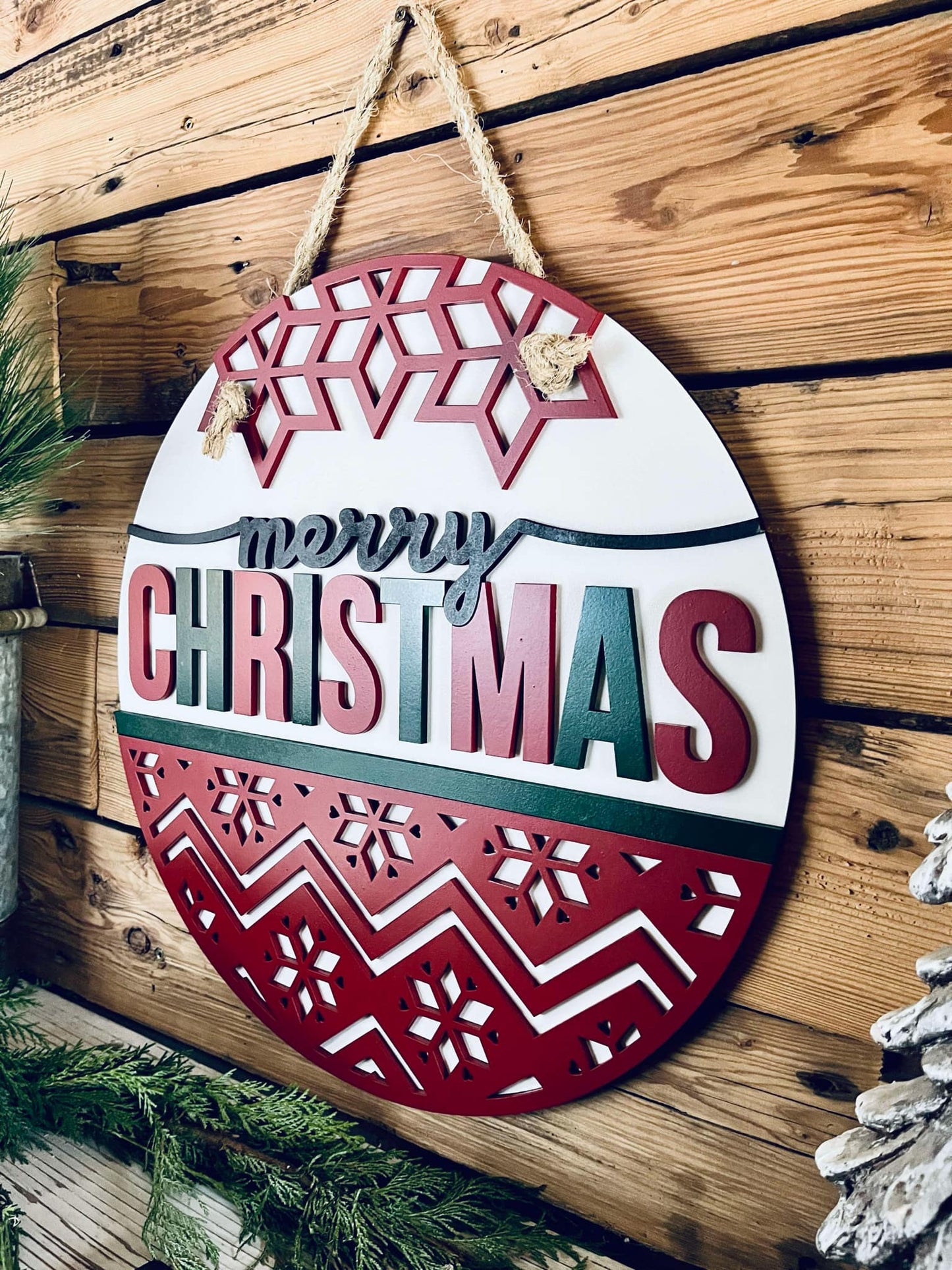Merry Christmas Round Sign | Porch Door Hanger | Front Door Decor