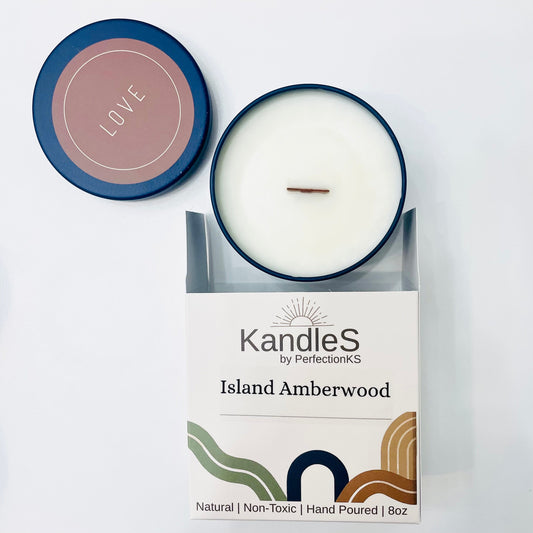 Island Amberwood Luxury Candle | Eco-Friendly Clean-Burning Wooden Wick Candle