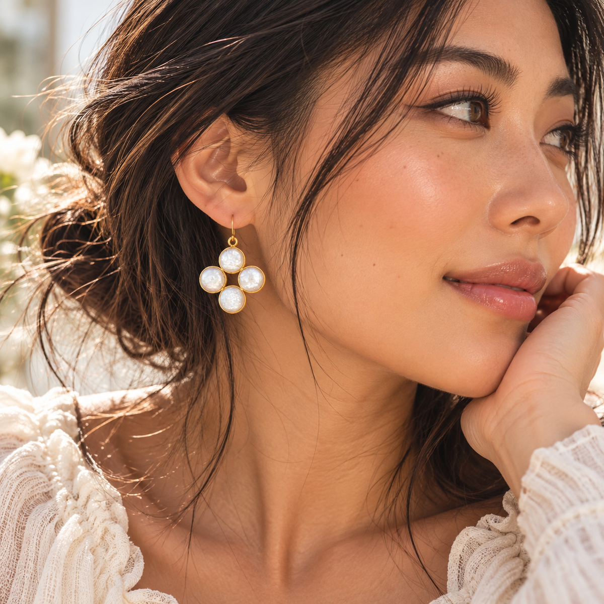 Coin Pearl Cluster Earrings – 14k Gold Filled