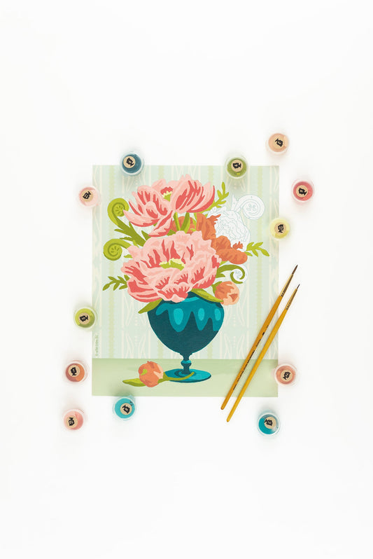 Peonies in Vase (wallpaper background) | 8x10 paint-by-number kit