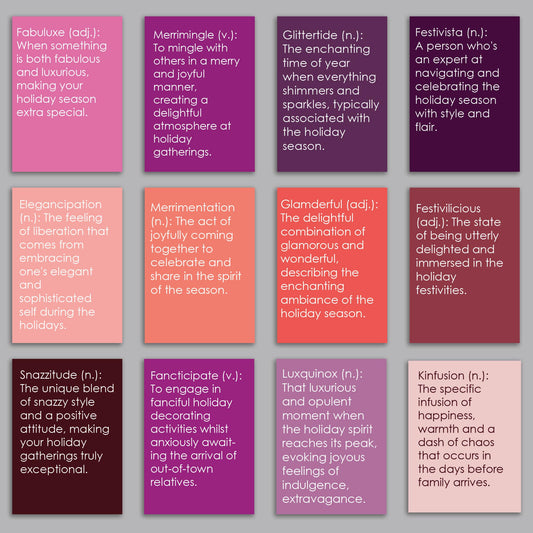 Funny Holiday Words Greeting Cards, Set of 24