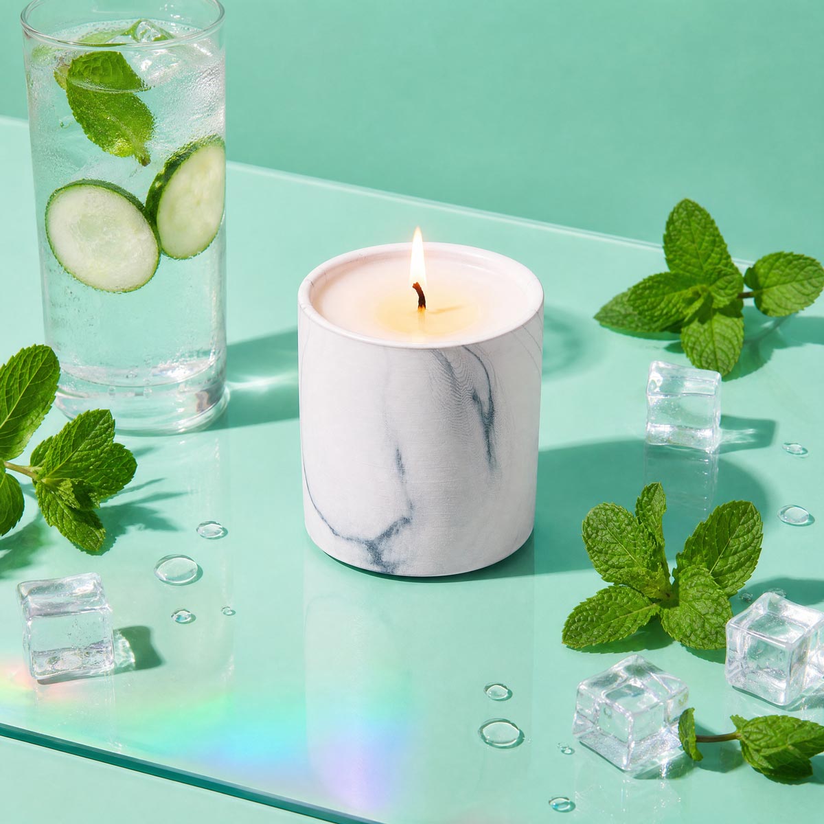 Natural Peppermint White Marble Candle 6oz