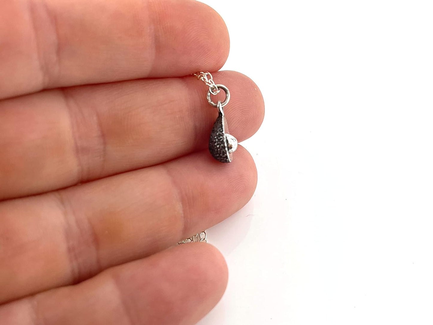 Sterling Silver Avocado Charm Necklace – Tiny Food Jewelry, Handmade Gift