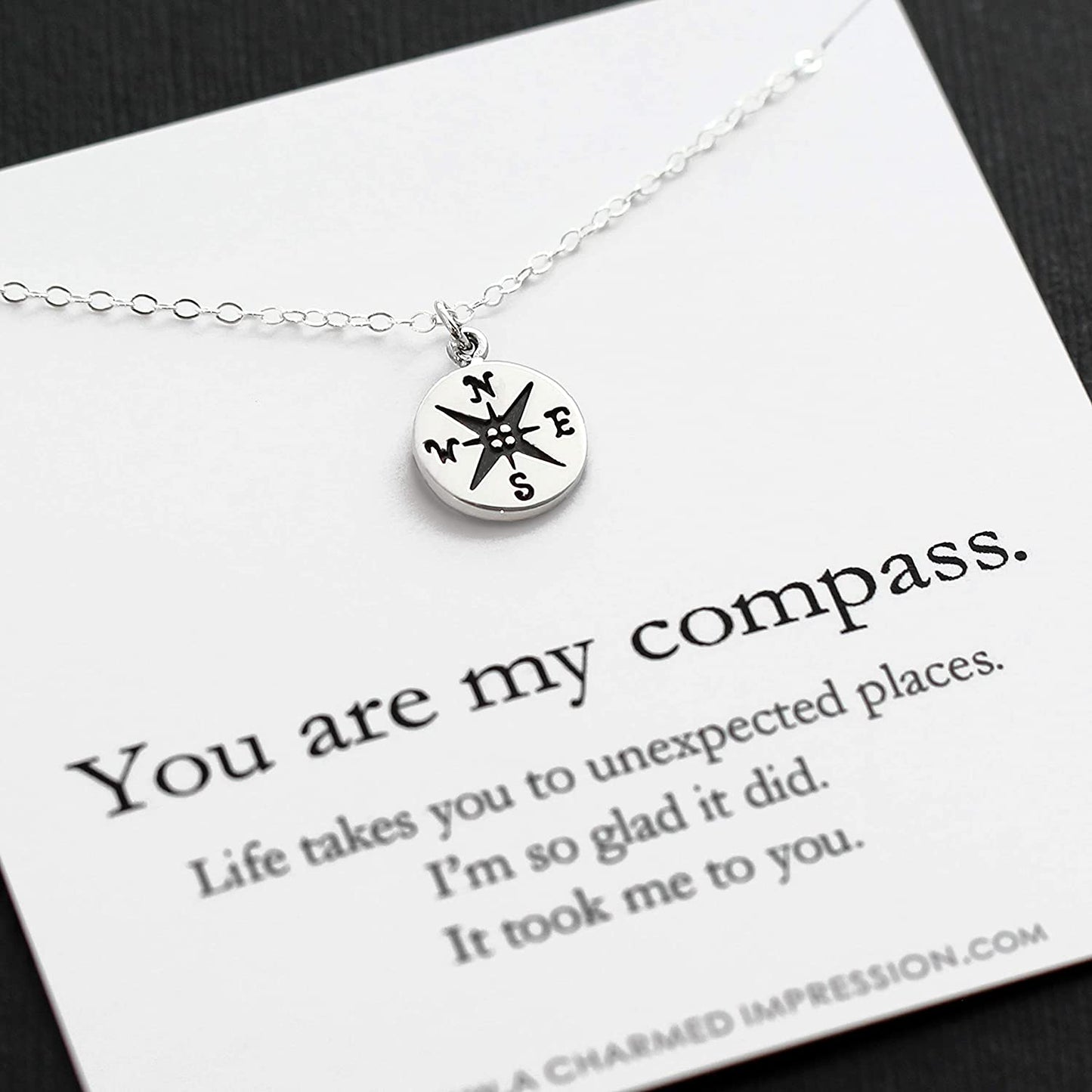 Gift for Wife Girlfriend Best Friend • You are my Compass • I'd be Lost Without You • Silver Charm Necklace • Handmade Handcrafted • Anniversary Birthday Christmas