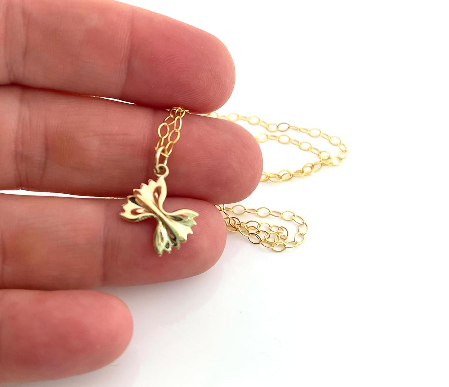 Dainty Bowtie Pasta Charm Necklace – 14k Gold Filled | Handmade Foodie Gift