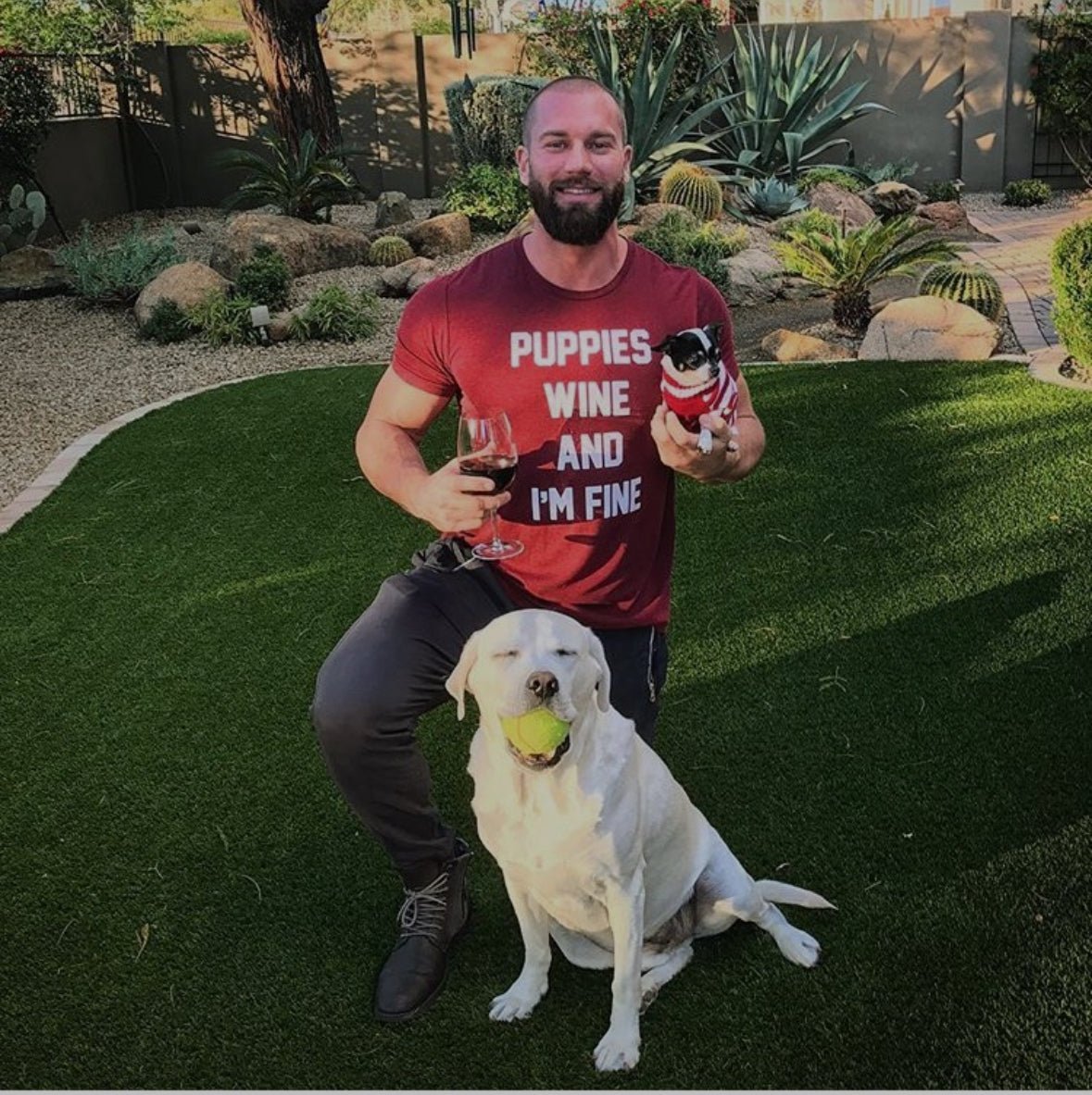 Puppies Wine & I'm Fine Unisex Crewneck Tee | Gift for Dog Moms | Wine Lovers