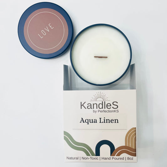 Aqua Linen Luxury Candle | Eco-Friendly Clean-Burning Wooden Wick Candle