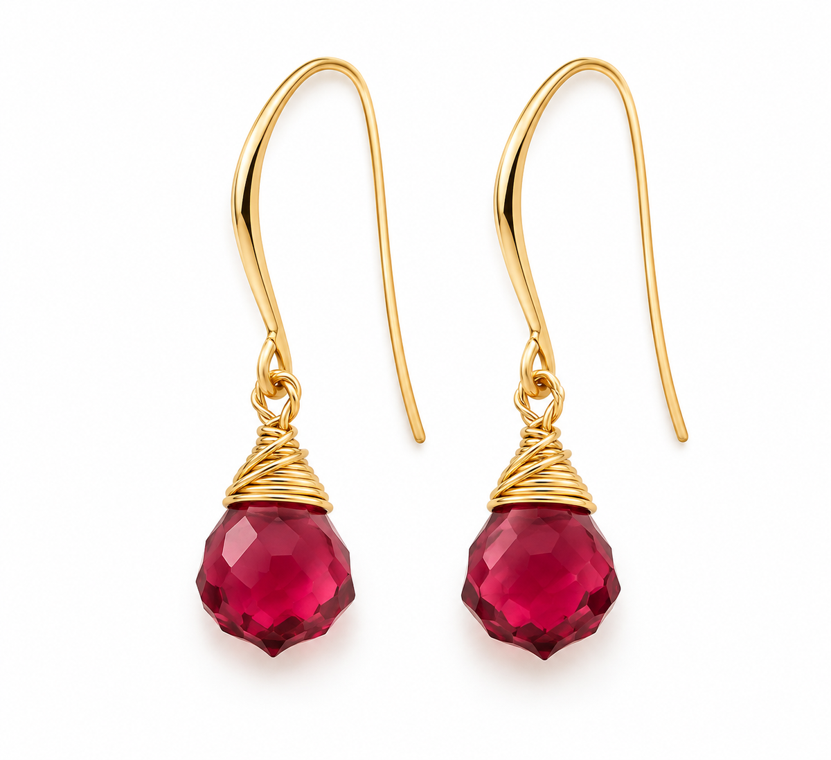 Fuchsia Swarovski Crystal Drop Earrings – Gold Wire Wrapped