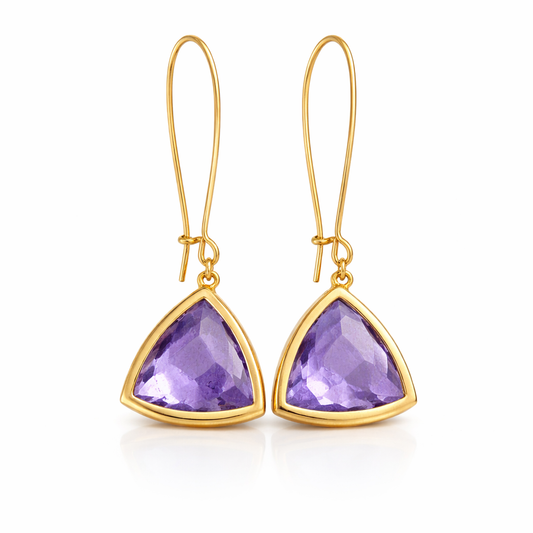 Amethyst Hydro Quartz Triangle Drop Earrings