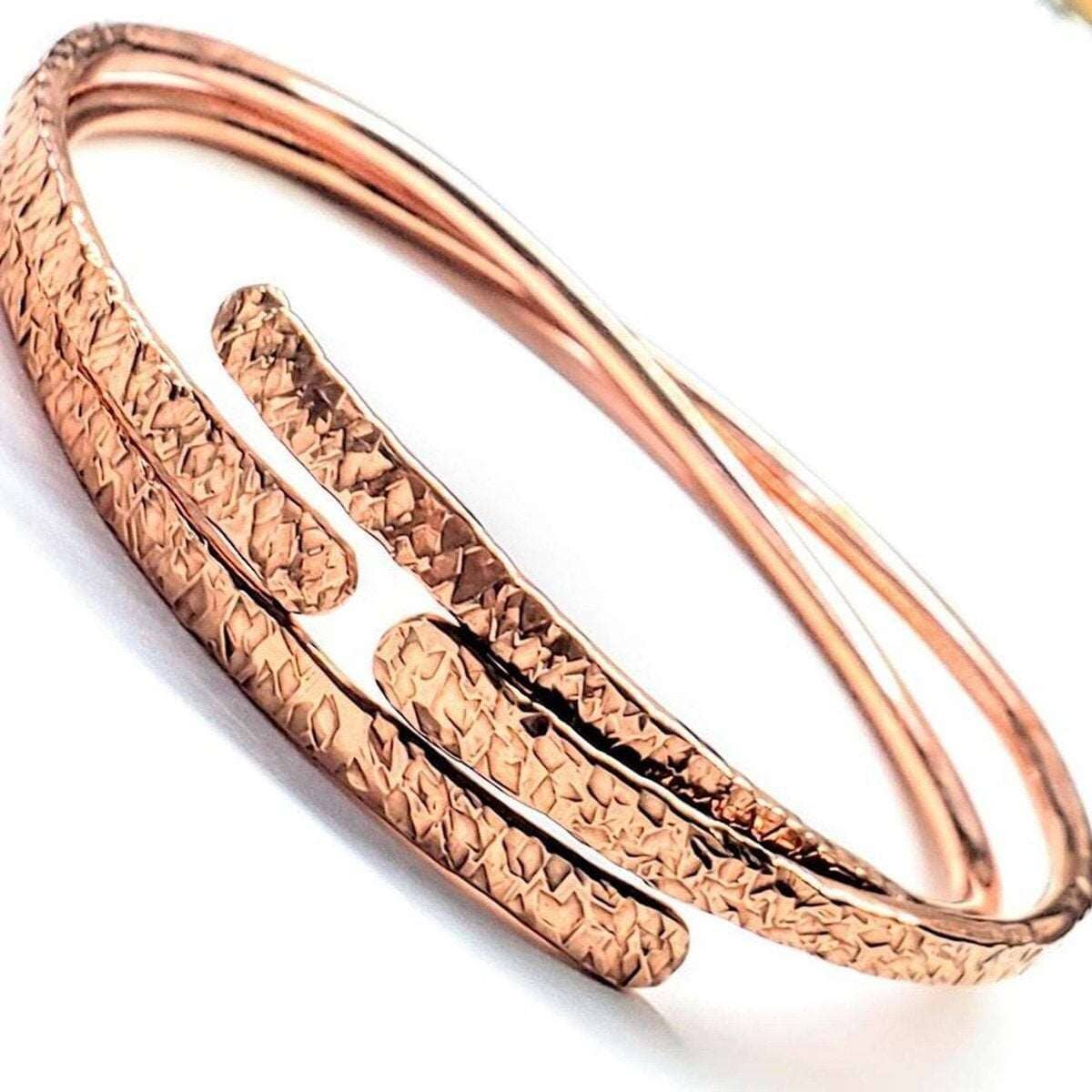 8 Gauge Adjustable Hammered Copper Overlap Bangle For Him or Her