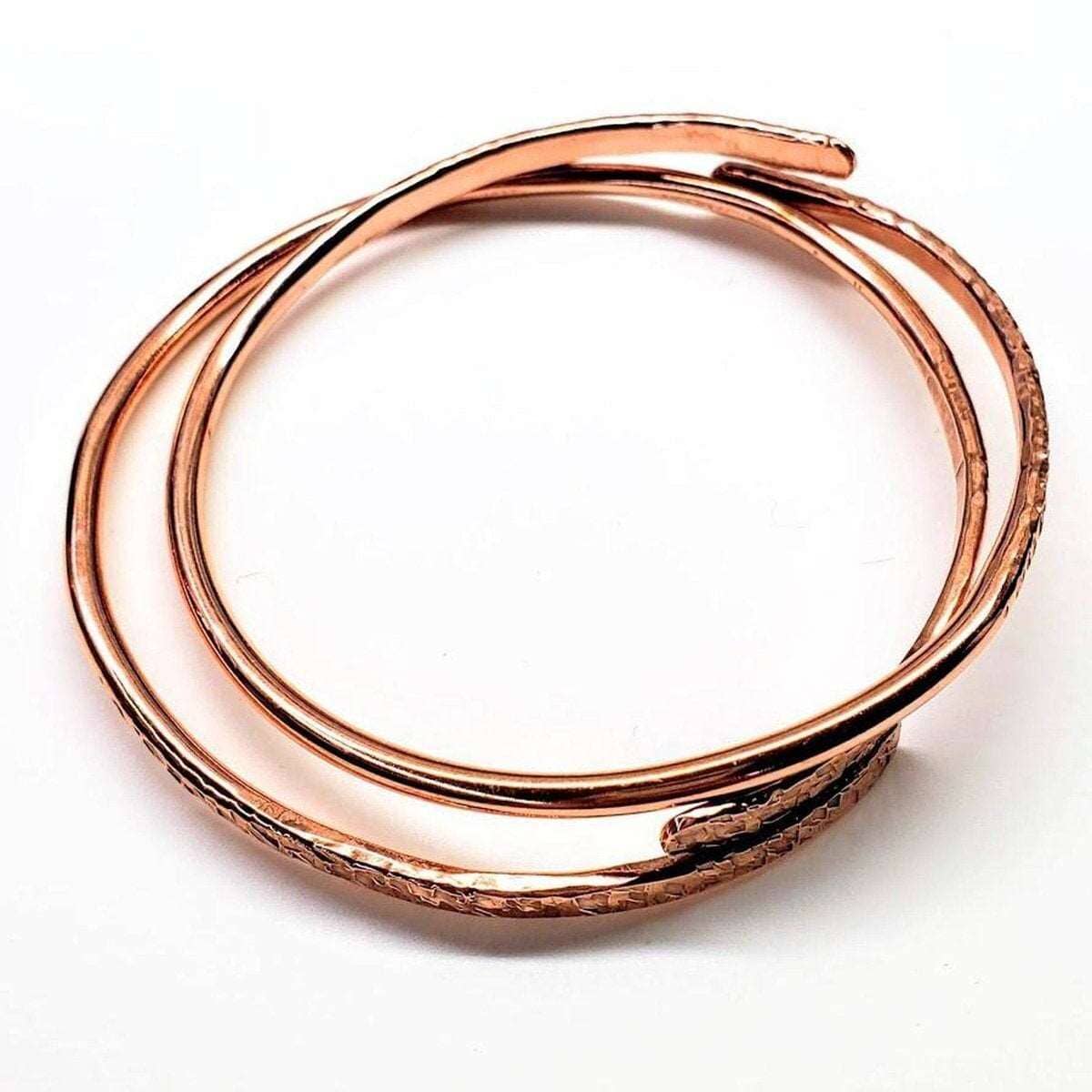 8 Gauge Adjustable Hammered Copper Overlap Bangle For Him or Her