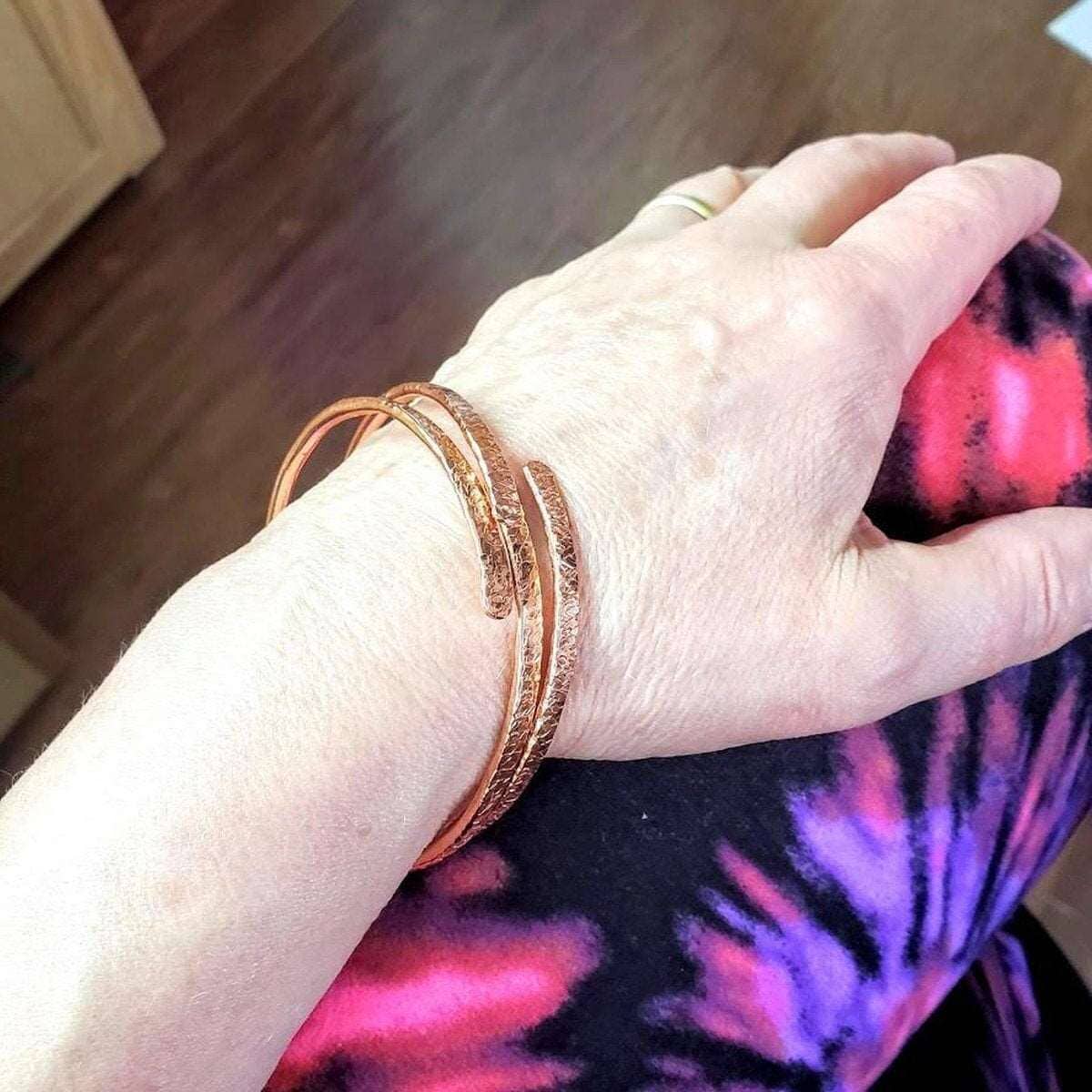 8 Gauge Adjustable Hammered Copper Overlap Bangle For Him or Her