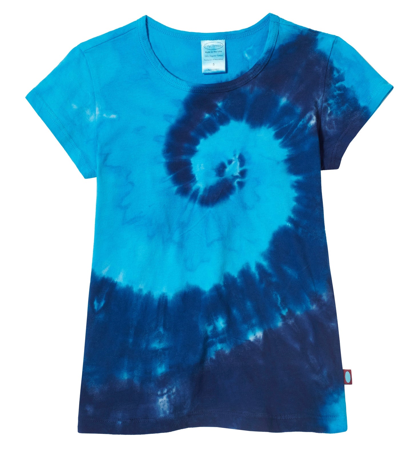 Girls Tie-Dye Soft 100% Organic Cotton Jersey Cap Sleeve Crew Tee | Blues Spiral