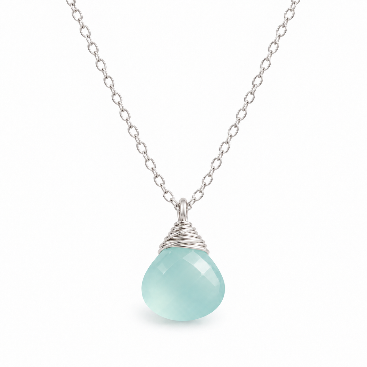 Aqua Chalcedony Teardrop Necklace – Sterling Silver