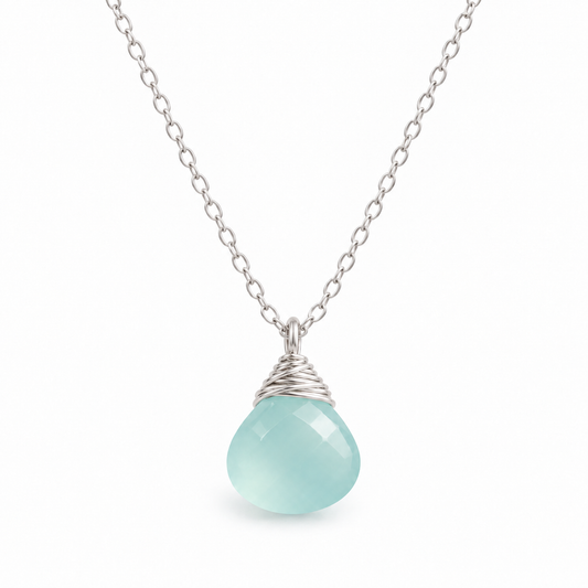 Aqua Chalcedony Teardrop Necklace – Sterling Silver
