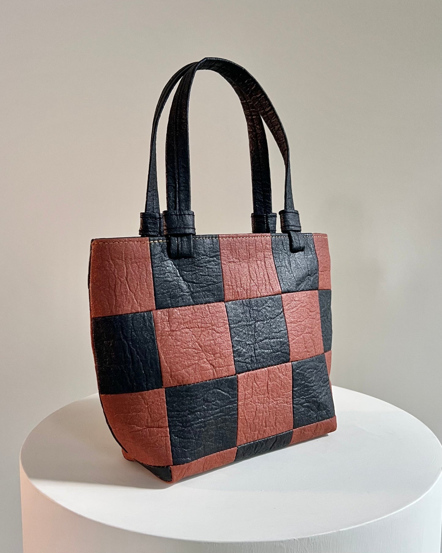 Mini Tote, Checkered Patchwork Black/Canela
