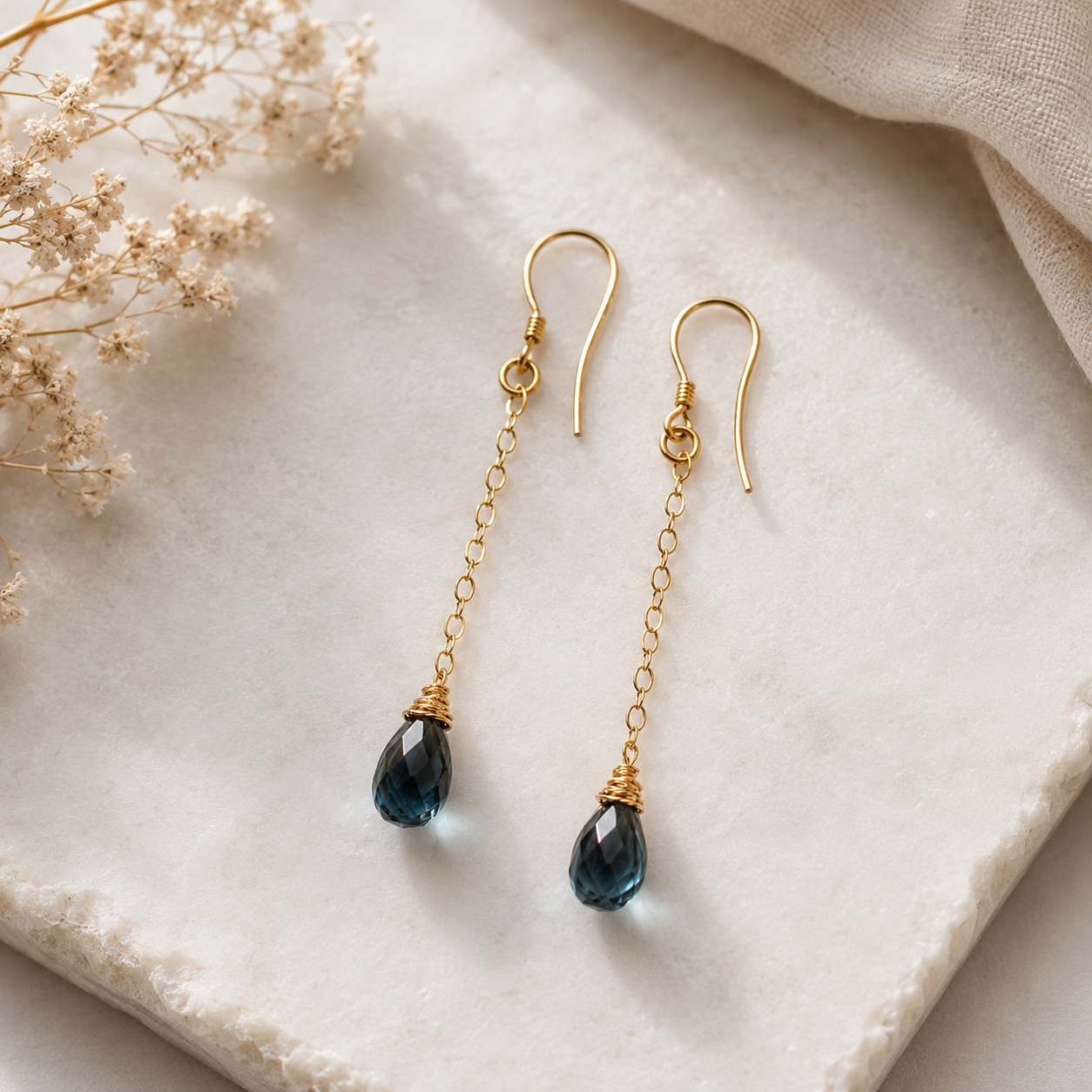 London Blue Topaz Chain Drop Earrings
