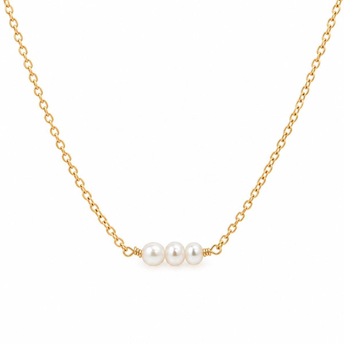 Tiny Trio Freshwater Pearl Necklace – Sterling Silver or 14k Gold Filled
