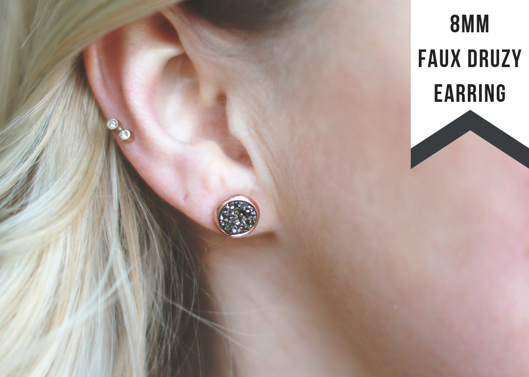 8mm Rose Gold Druzy Stud