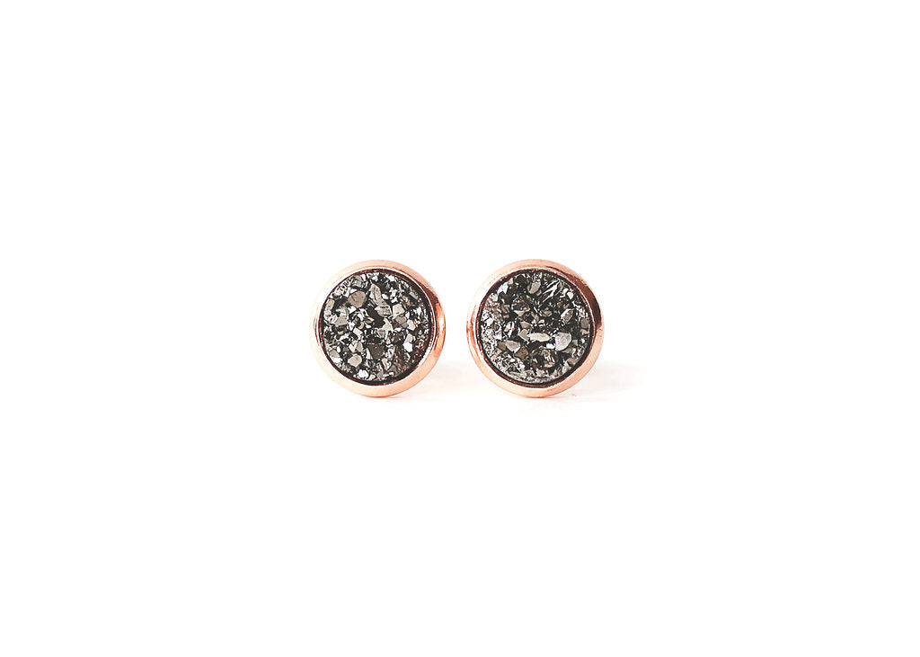 8mm Gunmetal Druzy Stud