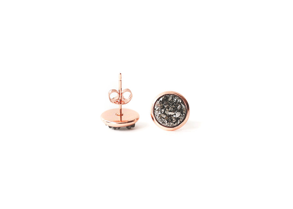 8mm Gunmetal Druzy Stud