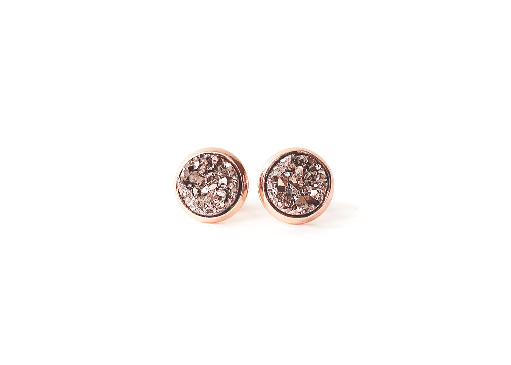8mm Rose Gold Druzy Stud