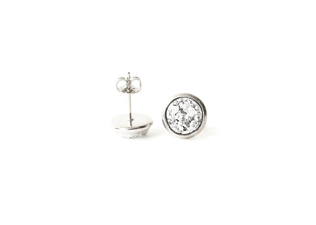 8mm Silver Druzy Stud