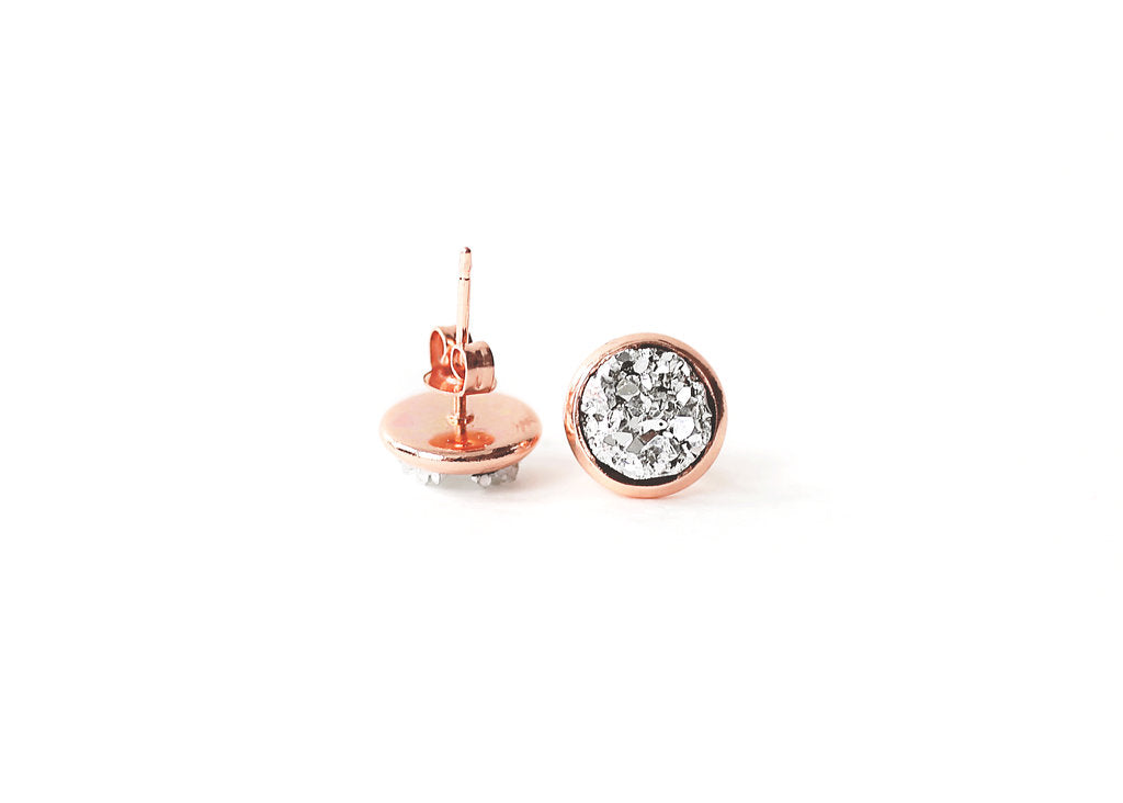 8mm Silver Druzy Stud