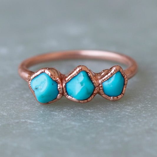 Raw Turquoise Ring — Handcrafted Copper Talisman for Grounding Confidence
