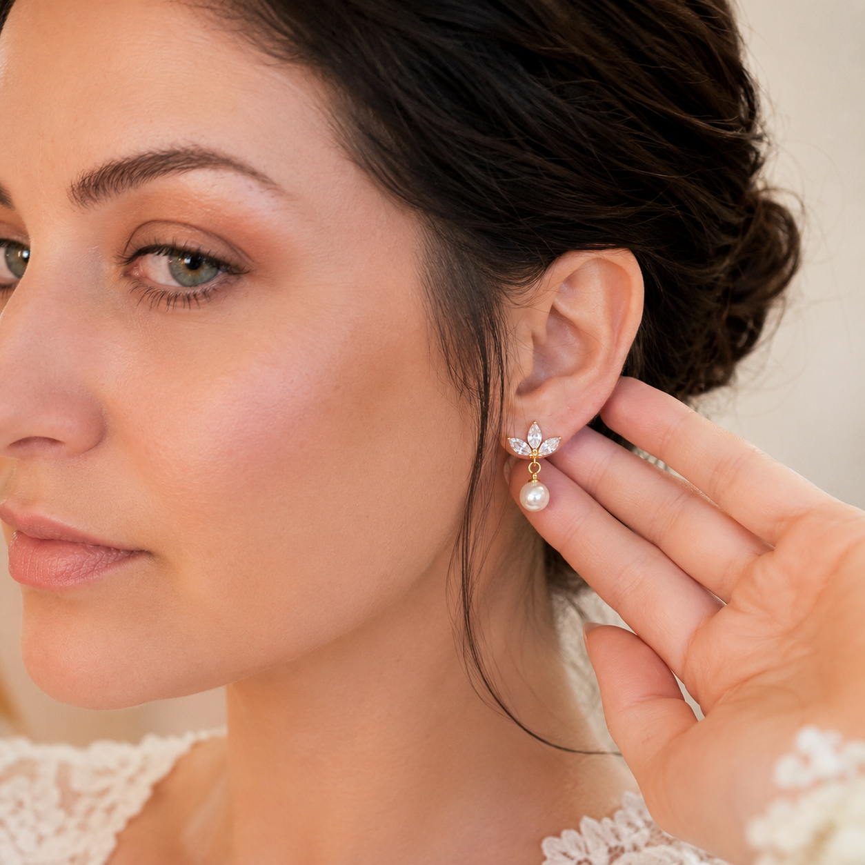 Marquise CZ Pearl Drop Bridal Earrings