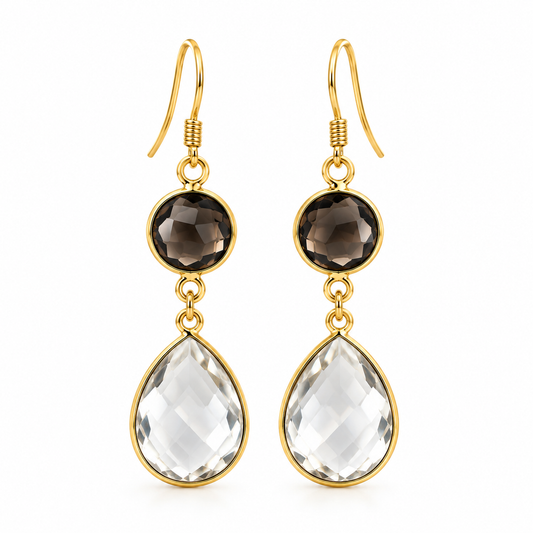 Smokey & Clear Quartz Drop Earrings – 14k Gold Filled