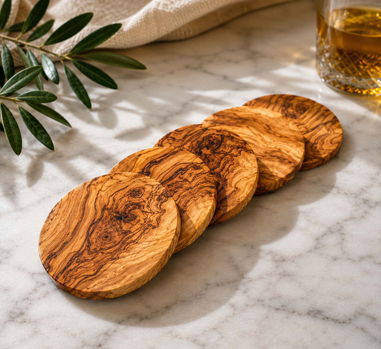 Round Circle Olive Wood Coasters