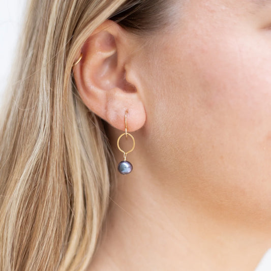 Peacock Freshwater Pearl Circle Earrings | Sterling Silver or Gold Filled