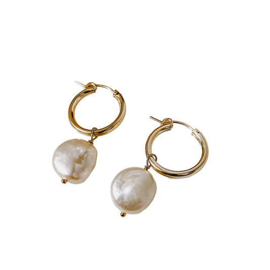 Classic Pearl Tube Hoop Earrings