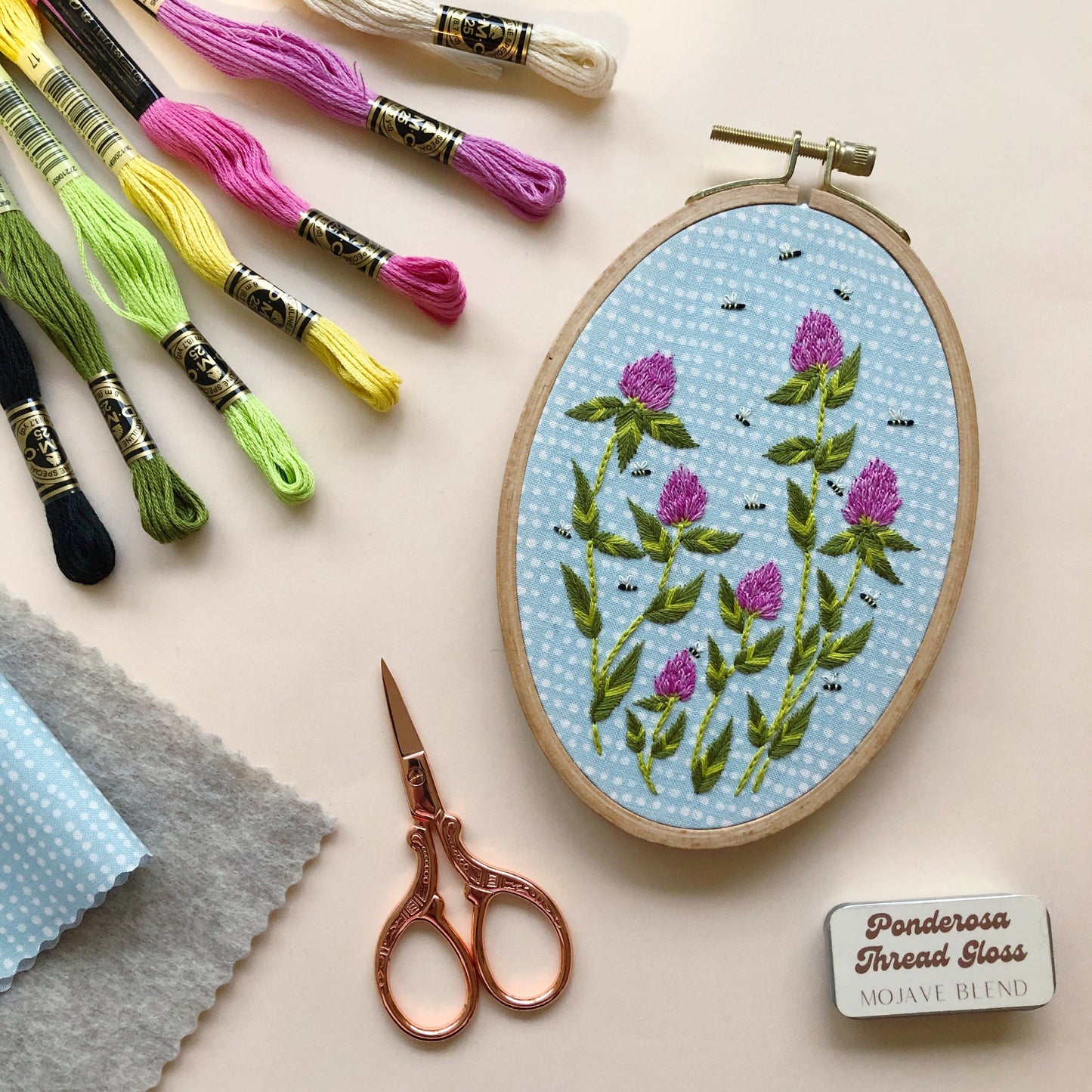 Bees Among Clover - Flower Embroidery Kit for Intermediate Stitchers