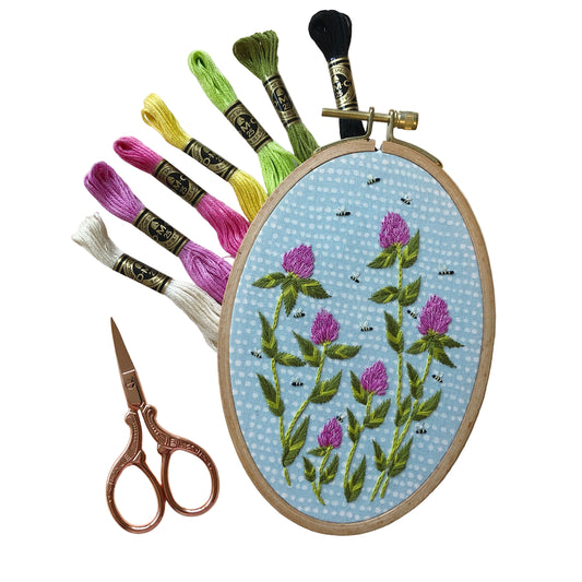 Bees Among Clover - Flower Embroidery Kit for Intermediate Stitchers