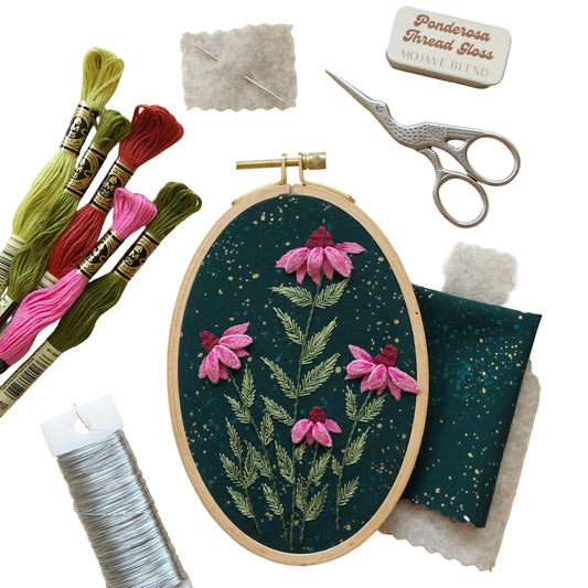 3D Coneflowers - Floral Embroidery Kit for Intermediate Stitchers