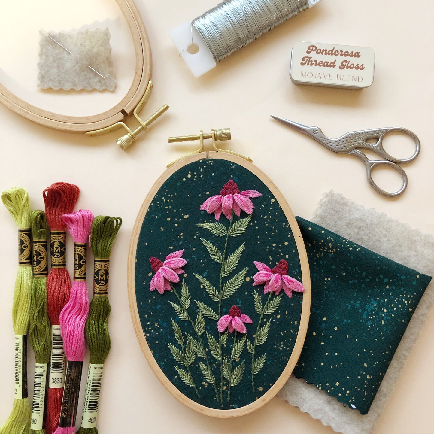3D Coneflowers - Floral Embroidery Kit for Intermediate Stitchers
