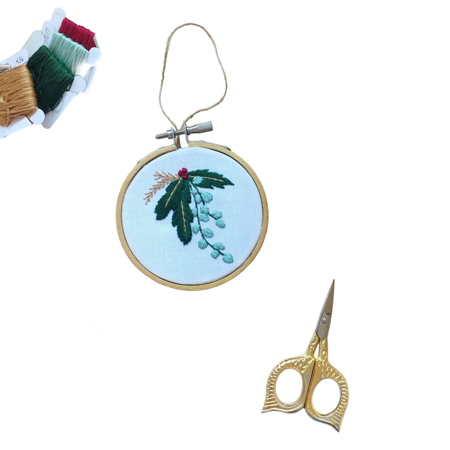 Winter Botanicals Ornament- Mini Embroidery Kit for Beginners