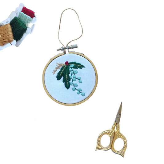 Winter Botanicals Ornament- Mini Embroidery Kit for Beginners