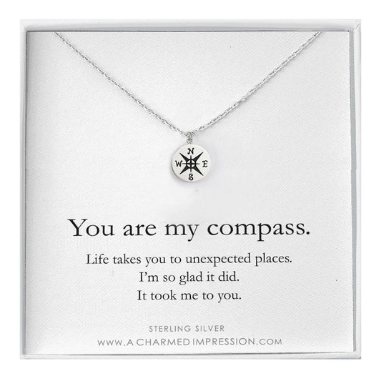 Gift for Wife Girlfriend Best Friend • You are my Compass • I'd be Lost Without You • Silver Charm Necklace • Handmade Handcrafted • Anniversary Birthday Christmas