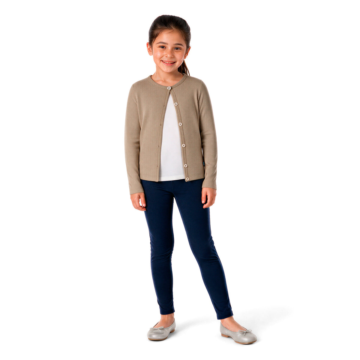 Girls Soft 100% Cotton Button-Down Cardigan | Dark khaki
