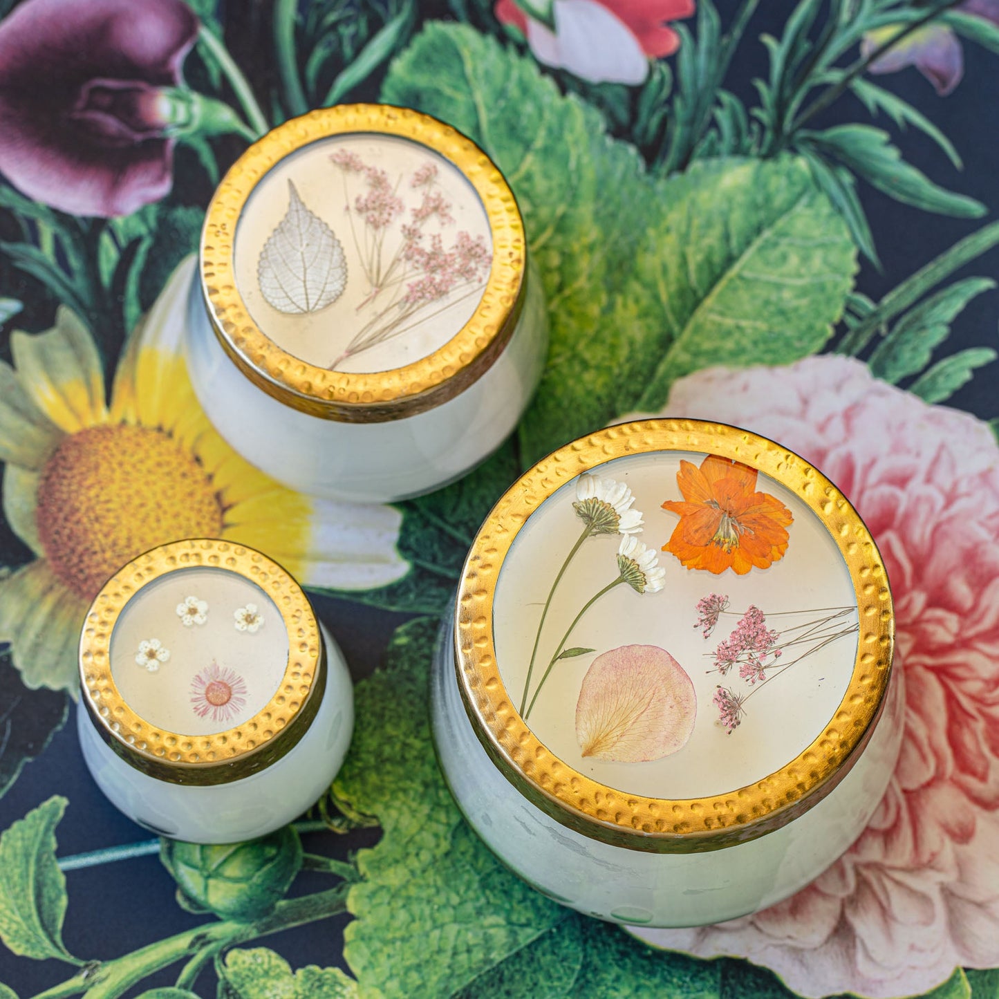 Apricot Rose Large Pressed Floral Candle