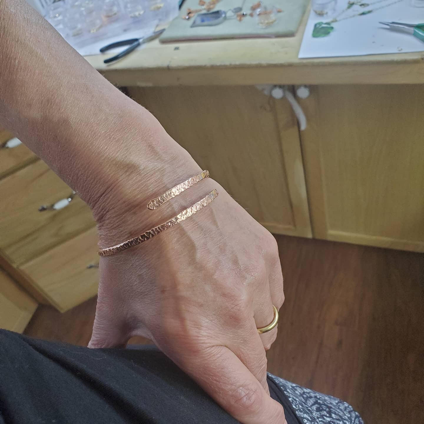 8 Gauge Adjustable Hammered Copper Overlap Bangle For Him or Her