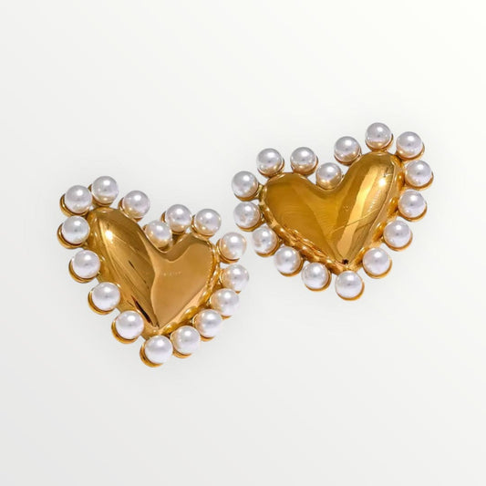 Amelia Heart Pearl Gold Earrings