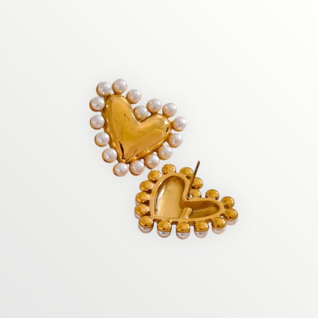 Amelia Heart Pearl Gold Earrings