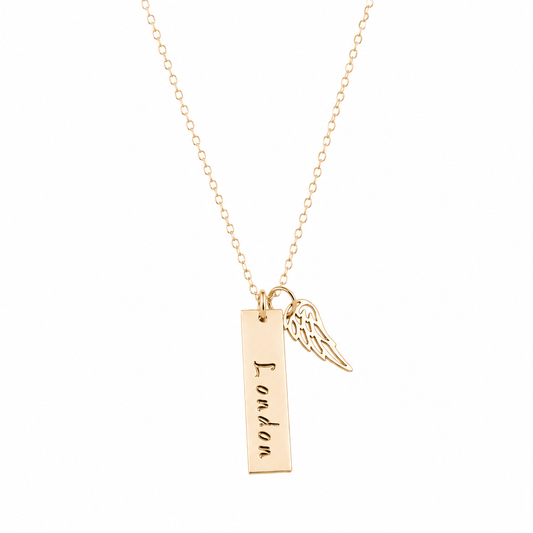 Personalized Angel Wing Memorial Bar Necklace