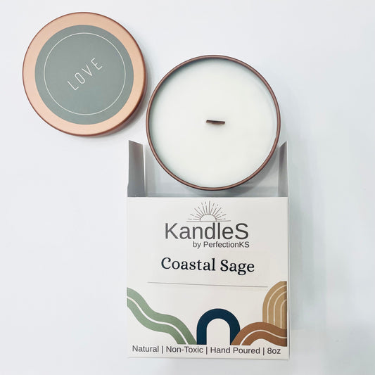 Coastal Sage Luxury Candle | Eco-Friendly Clean-Burning Wooden Wick Candle